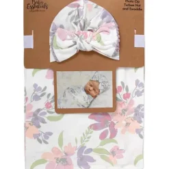 AD Sutton – Cobertor de algodão para bebê com faixa de cabeça ou conjunto de chapéu, flor lilás Hot