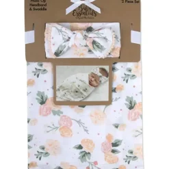 AD Sutton – Conjunto de manta de algodão para bebê com faixa de cabeça ou chapéu, flor Fashion