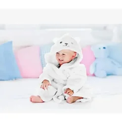 AD Sutton – Robe de pelúcia para bebê com rosto de animal de pelúcia, roupão de bebê de 0 a 9 meses com orelhas, urso branco New