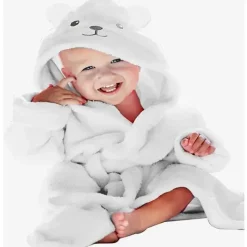 AD Sutton – Robe de pelúcia para bebê com rosto de animal de pelúcia, roupão de bebê de 0 a 9 meses com orelhas, urso branco New