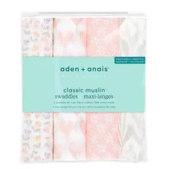 Aden + Anais - 4 Pk Swaddles Muslin, Piece of My Heart Discount