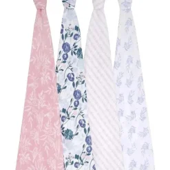 Aden + Anais - 4 Pk Swaddles de musselina, flores desabrochando Fashion