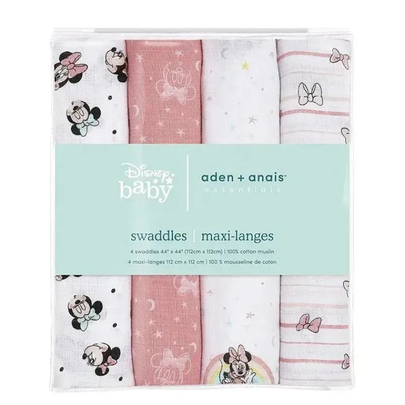 aden__anais__cobertor_swa_SKU6MZWKOgH_2.webp Aden + Anais - Cobertor Swaddle, Cobertores de Musselina, 4 unidades, Arco-íris da Minnie Mouse Discount