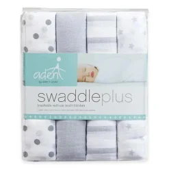 Aden + Anais - Cobertores Swaddleplus de musselina Dove 4 unidades, cinza/branco Sale