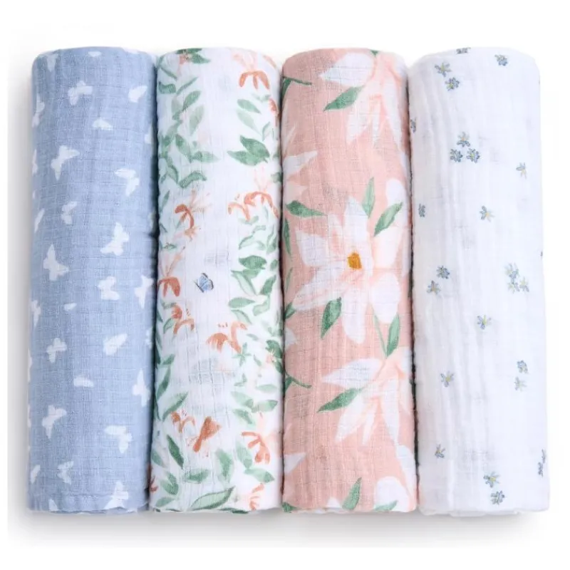 aden__anais__pk_essential_SKUcoBHO9RZ_0.webp Aden + Anais - 4Pk Essentials Cotton Muslin Swaddle, Butterfly Garden Hot