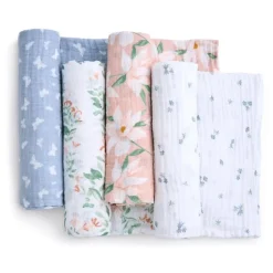 Aden + Anais - 4Pk Essentials Cotton Muslin Swaddle, Butterfly Garden Hot
