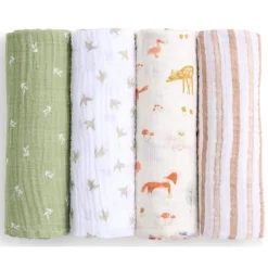 Aden + Anais - 4Pk Essentials Cotton Muslin Swaddle, Sage Woodland Discount
