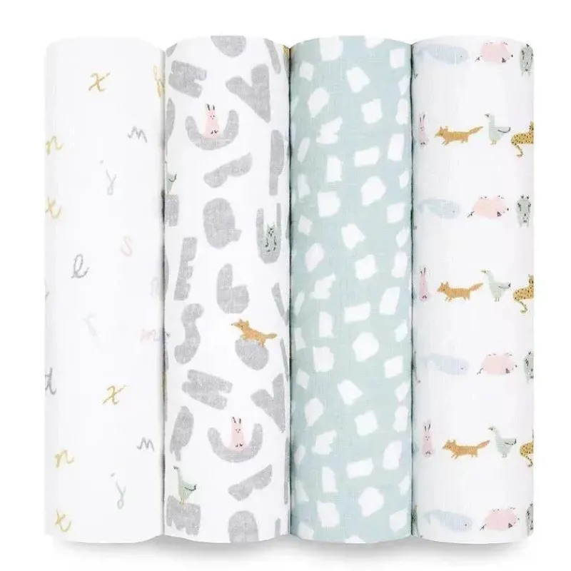 aden__anais__pk_swaddles__SKUl4s1ladz_0.webp Aden + Anais - 4Pk Swaddles de musselina Animais do alfabeto Clearance