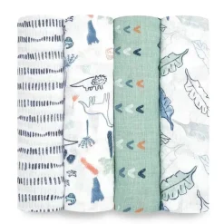 Aden + Anais - Swaddle de musselina de algodão 4Pk, Dinotime Clearance