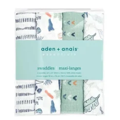 Aden + Anais - Swaddle de musselina de algodão 4Pk, Dinotime Clearance