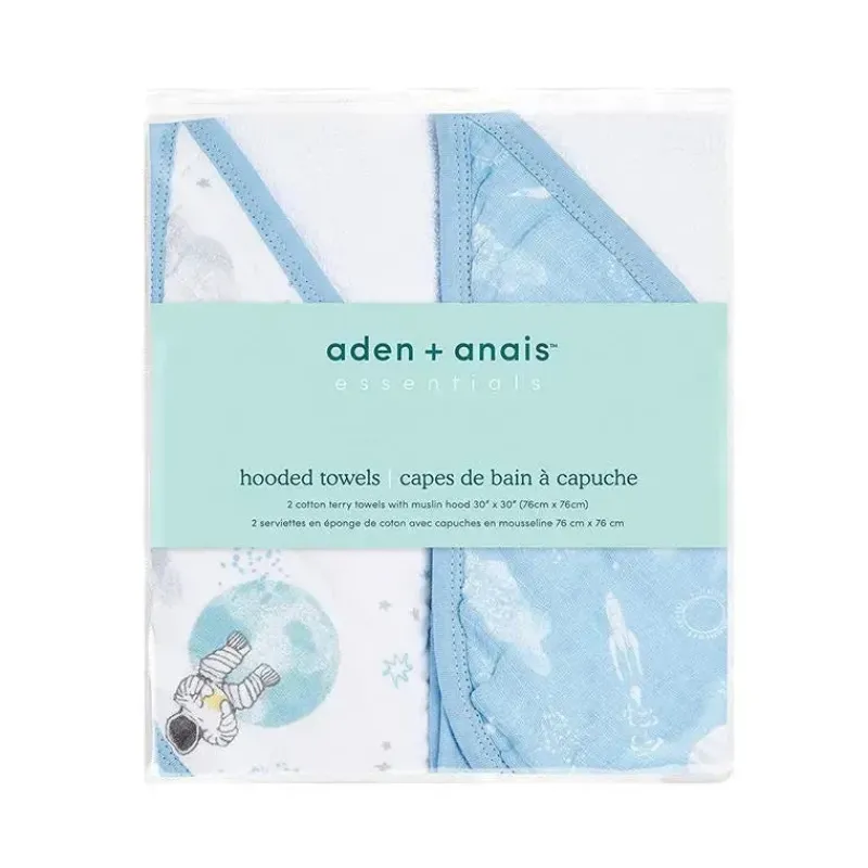 adenanais__toalha_de_banh_SKUK58SGihD_1.webp Aden + Anais Aden+Anais - Toalha de Banho com Capuz 2Pk para Bebês, Exploradores do Espaço Clearance