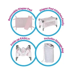 Adora Crib Pink Deluxe Pack N Play (conjunto de 7 peças) Fashion