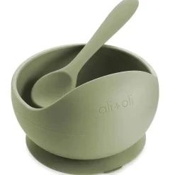 Ali + Oli - conjunto de tigela e colher de silicone, sálvia Hot