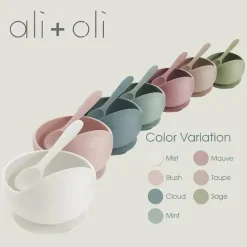 Ali + Oli - conjunto de tigela e colher de silicone, sálvia Hot