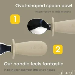 Ali + Oli Ali+Oli - conjunto de aprendizagem de colher e garfo para crianças, 6m+, cáqui Online