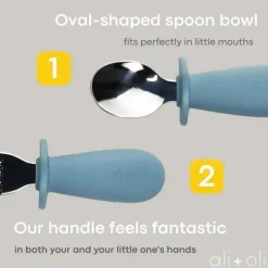 Ali + Oli Ali+Oli - Conjunto de aprendizagem de colher e garfo para crianças, 6m+, azul pó Clearance