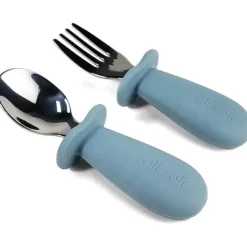 Ali + Oli Ali+Oli - Conjunto de aprendizagem de colher e garfo para crianças, 6m+, azul pó Clearance