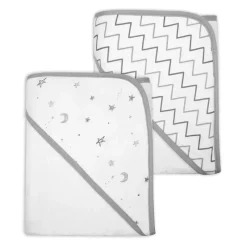 American Baby Company American Baby - TL Care Terry 2 pacotes de toalhas com capuz, algodão orgânico, estrelas cinza/ziguezague cinza Best