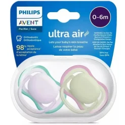 Philips Avent Avent - Chupeta 2Pk Ultra Air Fresco Lilás e Verde Pastel, 0/6M Hot