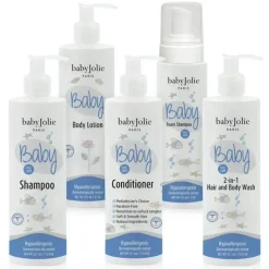 Baby Jolie - conjunto de banho para bebê 5 unidades (shampoo, loção corporal, condicionador, shampoo de espuma e sabonete líquido 2 em 1 para cabelo e corpo) New