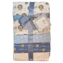 Baby King - CribMates Boys, cobertores de algodão, pacote com 4, Lion Roary Blue Outlet