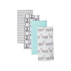 Baby Vision - Panos de arroto de flanela de algodão unissex Hudson Baby 4Pk, baleia New