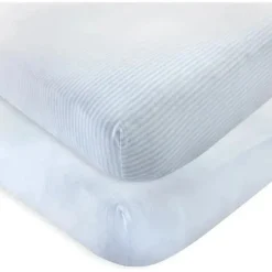 Baby Vision - Tocado pela Natureza Lençol de berço unissex de algodão orgânico para bebês e crianças pequenas, azul pó Hot