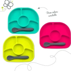 Bbluv - prato e colher de silicone de 4 seções Yümi, rosa Clearance