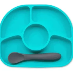 Bbluv - Prato e colher de silicone de 4 seções Yümi, Aqua Hot