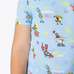 Bellabu Bear – Conjunto curto de pijama infantil Good Vibes Bob Esponja de bambu Calça Quadrada Fashion