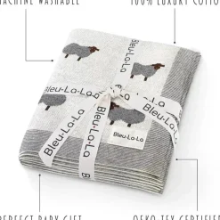 Bleu La La - 100% Luxury Cotton Swaddle Receiving Baby Blanket, Sheep Ivory Online