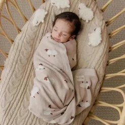 Bleu La La - 100% Luxury Cotton Swaddle Receiving Baby Blanket, Sheep Ivory Online