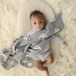 Bleu La La - 100% Luxury Cotton Receiving Swaddle Baby Blanket, Cars Cream Outlet