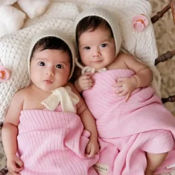 Bleu La La - 100% Luxury Organic Cotton Ribbed Baby Swaddle Blanket, Pink Sale