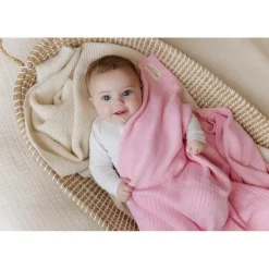 Bleu La La - 100% Luxury Organic Cotton Ribbed Baby Swaddle Blanket, Pink Sale