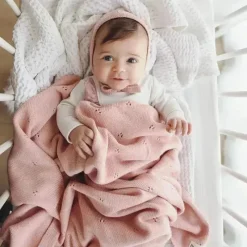 Bleu La La - 100% Organic Cotton Pointelle Swaddle Receiving Baby Blanket, Ballet Slippers Hot