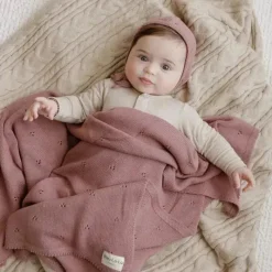Bleu La La - 100% Organic Cotton Luxury Organic Blanket + Bonnet Hat Set, Pink Outlet