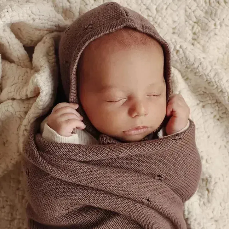 bleu_la_la___organic_cott_SKUD1giF2hf_1.webp Bleu La La - 100% Organic Cotton Luxury Organic Blanket + Bonnet Hat Set, Beige New