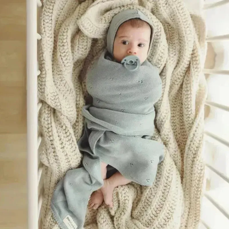 bleu_la_la___organic_cott_SKUD1giF2hf_8.webp Bleu La La - 100% Organic Cotton Luxury Organic Blanket + Bonnet Hat Set, Beige New