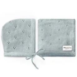 Bleu La La - 100% Organic Cotton Luxury Organic Blanket + Bonnet Hat Set, Blue Outlet