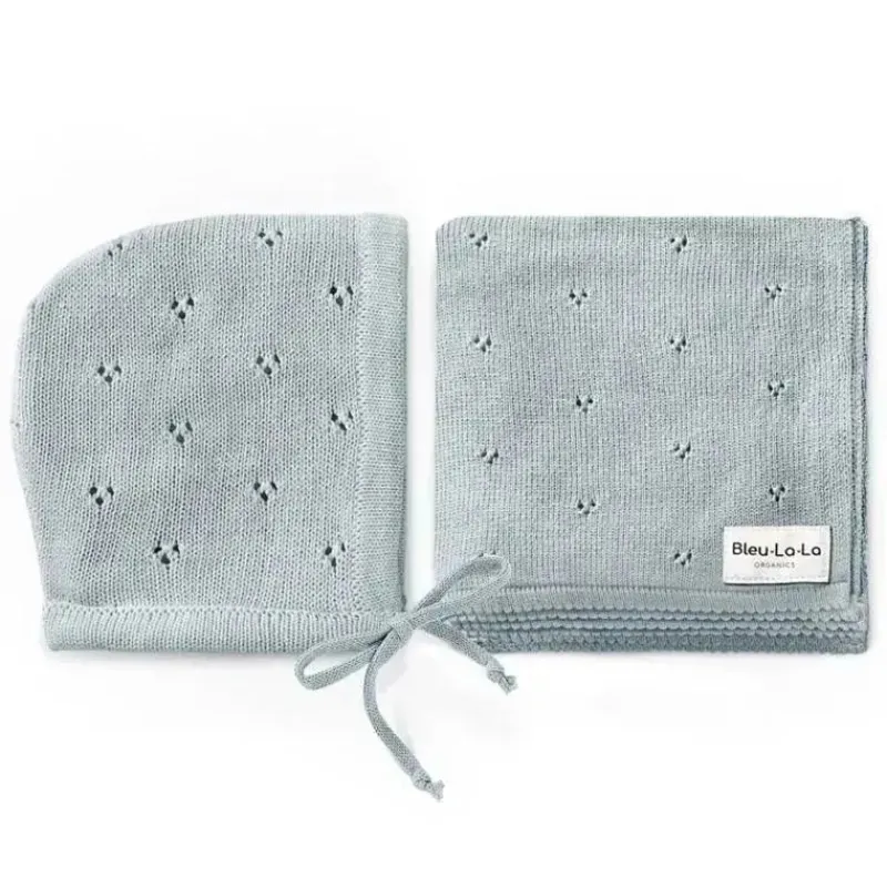 bleu_la_la___organic_cott_SKUhyj9EYIJ_0.webp Bleu La La - 100% Organic Cotton Luxury Organic Blanket + Bonnet Hat Set, Blue Outlet