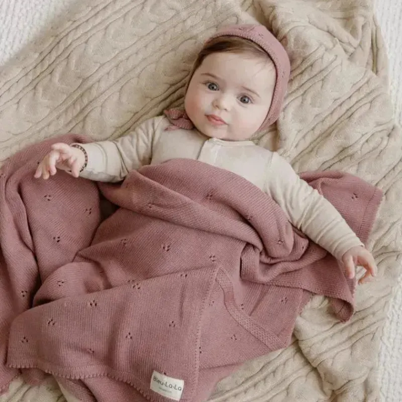 bleu_la_la___organic_cott_SKUhyj9EYIJ_3.webp Bleu La La - 100% Organic Cotton Luxury Organic Blanket + Bonnet Hat Set, Blue Outlet