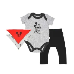 Finn + Emma Body de , ​​calça e babador Mickey Mouse, cinza/vermelho/preto Discount