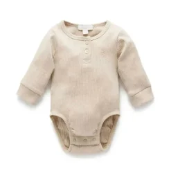 Pure Baby Body Henley - Baby Neutro Rib Manga Longa, Biscoito Melange Outlet
