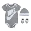 Nike Body unissex para bebê, gorro e botinhas cinza, conjunto Clearance