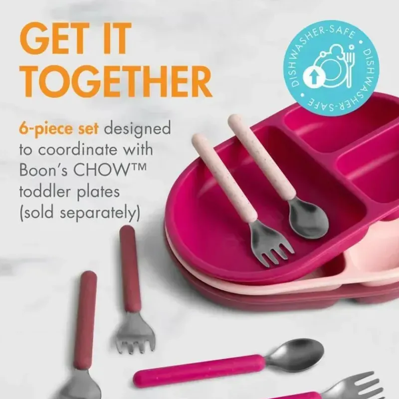 boon__conjunto_de_utensli_SKUdjCpYFTR_4.webp Boon - Conjunto de utensílios infantis de aço inoxidável CHOW ™, rosa Fashion