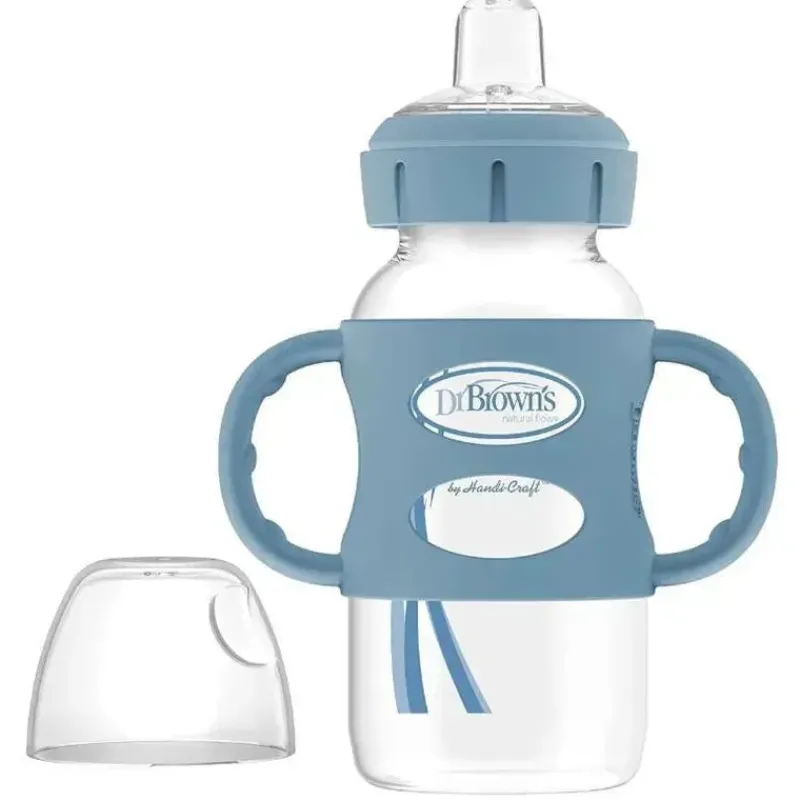 brown__garrafa_com_bico_d_SKU6j7RFEog_0.webp Dr. Brown's Brown - garrafa com bico de canudinho de gargalo largo de 9 onças com alças de silicone, azul Lt, 1 unidade New