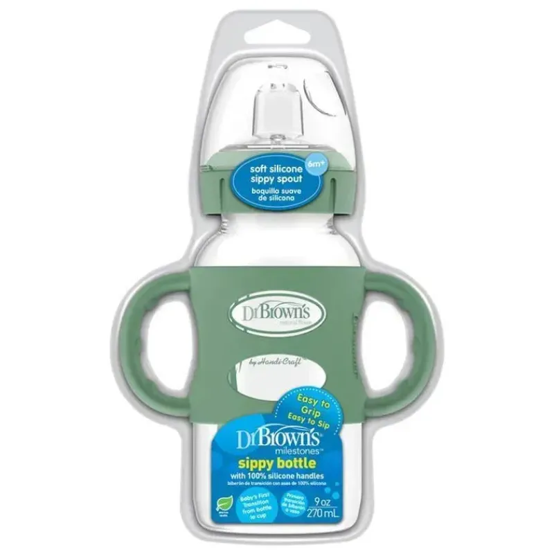 browns__garrafa_com_canud_SKU3B8A4dZo_0.webp Dr. Brown's Brown's - Garrafa com canudinho de gargalo largo de 9 onças/270 ml com alças de silicone, verde Online