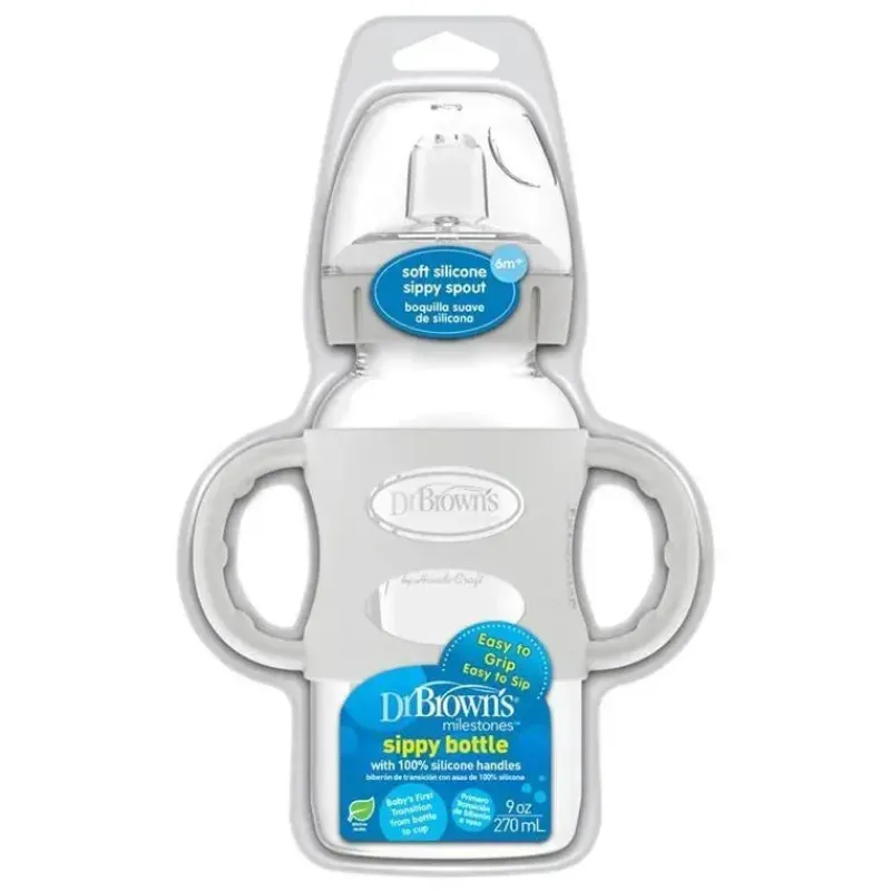 browns__garrafa_com_canud_SKUxT3rpYdw_0.webp Dr. Brown's Brown's - Garrafa com canudinho de gargalo largo de 9 onças/270 ml com alças de silicone, cinza Sale