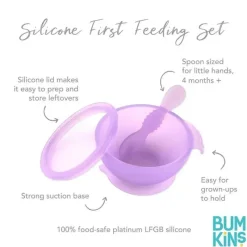 Bumkins - Conjunto de alimentação de silicone com sucção para bebês e crianças pequenas, geléia roxa Hot